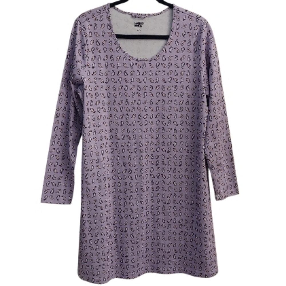 LANDS END Lavendar Paisley Long Sleeve Shift Pullover Cotton Dress L